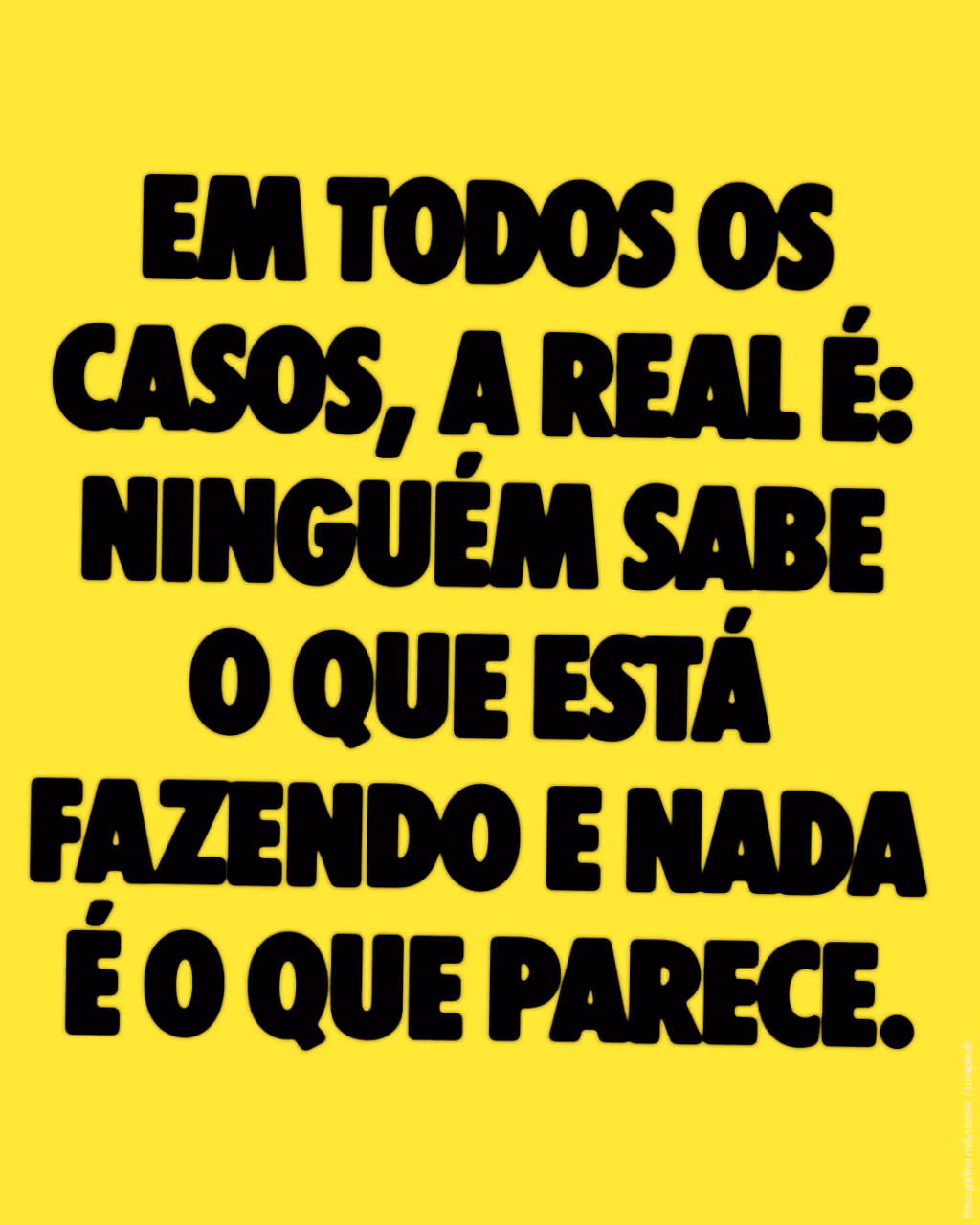 Em todos os casos, a real é: 
ninguém sabe o que está fazendo e nada é o que parece.
