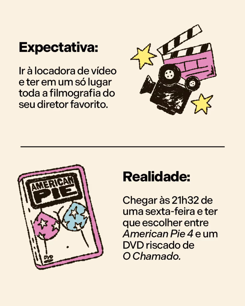 O passado era tão bom assim?

Expectativa: Ir à locadora de vídeo e ter em um só lugar toda a filmografia do seu diretor favorito.
Realidade: Chegar às 21h32 de uma sexta-feira e ter que escolher entre American Pie 4 e um DVD riscado de O Chamado.