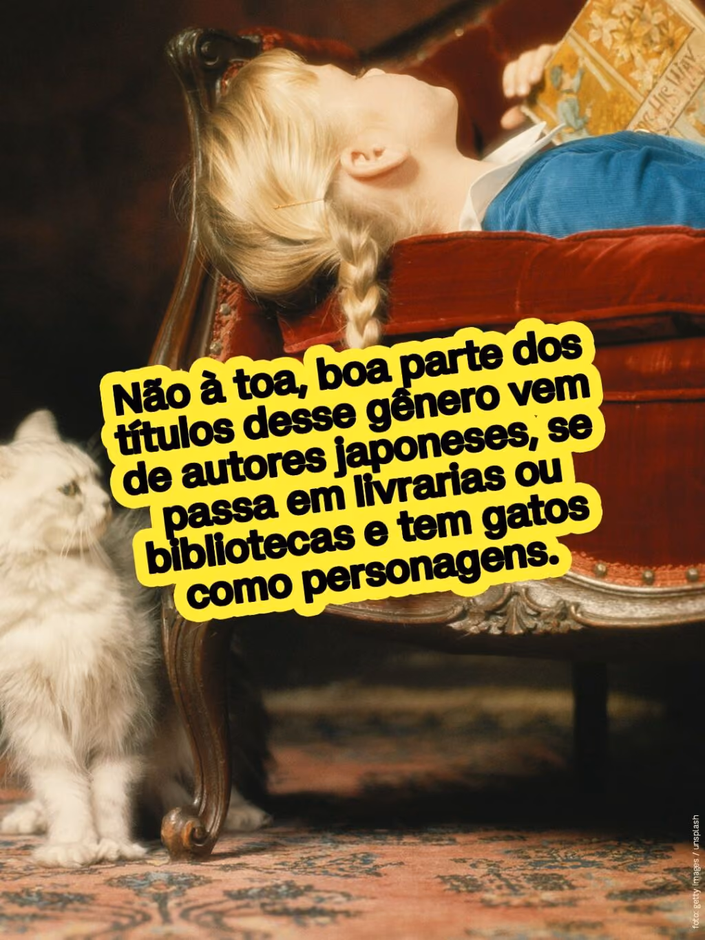 Não à toa, boa parte dos títulos desse gênero vem de autores japoneses, se passa em livrarias ou bibliotecas e tem gatos como personagens.
