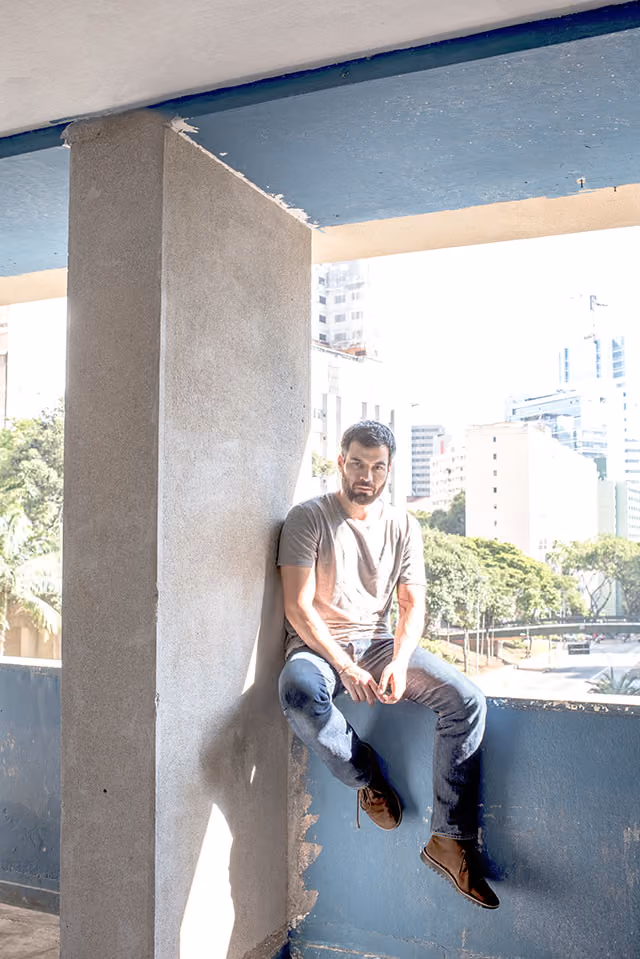 Night life enterpreneur Facundo Gueera at the future site of his new bar, the Belvedere Trainon, just a few meters from the São Paulo Museum of Modern Art, the MASP