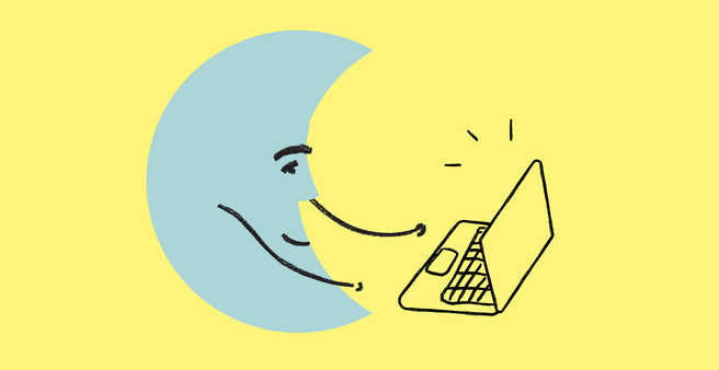 Ilustração de um sol, uma lua e um cogumelo conversando