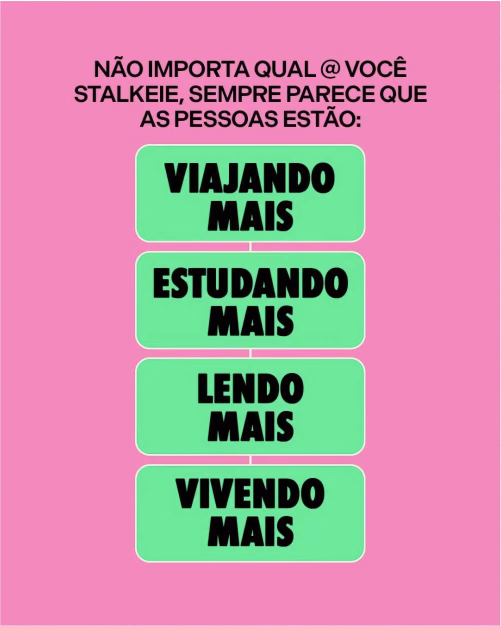 Não importa qual @ você stalkeie, sempre parece que as pessoas estão:
viajando mais,
estudando mais,
lendo mais,
vivendo mais…